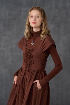 Glory 33 | Front Lace-up Dress Fall Dresses With Lace-up Back, Fitted Brown Gothic Dress, Brown Fitted Gothic Dress, Dark Academia Fitted Dresses For Spring, Fitted Gothic Brown Dress, Fitted Dark Academia Dresses For Spring, Fitted Spring Dress In Dark Academia Style, Gothic Sleeveless Dress For Fall, Fall Gothic Sleeveless Dress