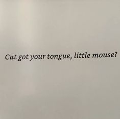 a sign that says, cat got your tongue, little mouse? on the wall