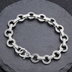 Men's Sterling Silver Rings Link Chain BraceletMetal Type: 925 Sterling SilverGender: For MenStyle: TrendyChain Width: 9.8 mmLength: 20 cm / 21 cm / 22 cm / 23 cmWeight: 26.6 g (20 cm) G 20, Bracelet Metal, Link Chain Bracelet, Sterling Silver Mens, Metal Bracelets, Link Chain, Chain Bracelet, Types Of Metal, 20 Cm