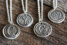 Vintage Inspired Initial Pendant - Fine Silver Wax Seal Style Necklace Compass Necklace Silver, Wax Seal Pendant, Wax Seal Jewelry, Wax Seal Necklace, Mickey Mouse Necklace, Stamped Necklaces, Compass Necklace, Gold Bar Necklace, Monogram Jewelry