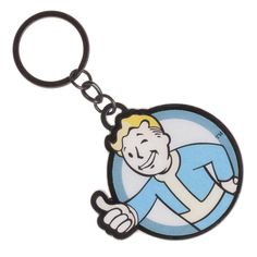 a key chain with an image of a cartoon character in the middle and thumbs up