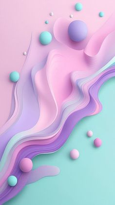 an abstract background with pastel colors and bubbles in the air on a blue, pink, and purple surface