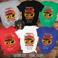 six t - shirts with different designs on them, all in different colors and sizes