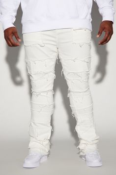 Available In White. Flared Fit Zip Fly 98% Cotton 2% Spandex Disclaimer: Due To The Specialized Distressing & Wash Process, Each Garment Is Unique. Disclaimer: Pattern Placement May Vary. Button Closure 5 Pocket Detail Frayed Detail Square Pocket Stretch Denim Open Hem Imported | Mens Keep It Going Fray Stacked Skinny Flare Jeans in White size 30 by Fashion Nova Square Pocket, Keep It Going, White Fashion, Keep Going, Pocket Detail, Swim Shorts, Jeans Pants, Flare Jeans, Stretch Denim