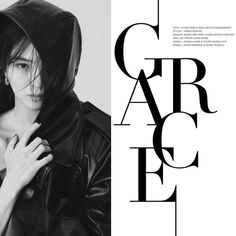 a black and white photo of a woman wearing a leather jacket with the word grace on it