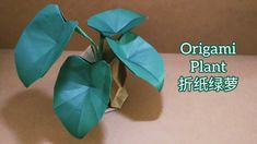 an origami plant with leaves is shown in the image and has chinese characters on it