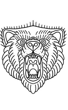 a black and white drawing of a bear's head