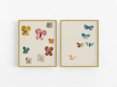 two framed pictures with butterflies on them