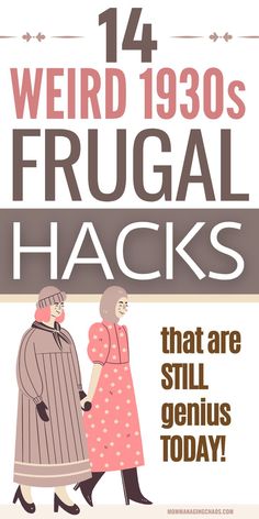 an advertisement for frugal hacks, with two people in coats and hats