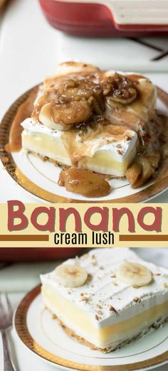 banana cream lush dessert is on a plate