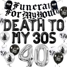 PRICES MAY VARY. Our Death To My 30s Birthday Decoration will bring dreamy and beautiful embellishment to your party. Through simple assembly, and hanging the it to complete a most gorgeous Til Death Do Us Party background wall. Our Goth 40 Birthday Decoration will bring unparalleled joy and the most beautiful moments to your family and friends. Perfect gift to the most cherished one, feel the most unforgettable party and enjoy this moving moment together. What you will receive: 1 x 30 inch Numb 40th Birthday Halloween Theme, Halloween Themed 40th Birthday Party, Rip 40s Birthday Party, 40th Birthday Halloween, October Baby Birthday, Goth Birthday Party, 30s Birthday, Emo Party, 40th Birthday Balloons