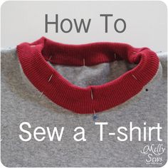 a red collared sweater with the words how to sew a t - shirt on it