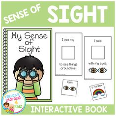 an interactive sight book with the words sense of sight on it and pictures of eyes