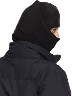 Polyester fleece balaclava in black. · Layered construction · Logo flag at hem Face masks and face coverings are final sale and are not eligible for return or exchange. Supplier color: Black Black Sports Balaclava With Fleece Lining, Black Fleece-lined Balaclava For Sports, Black Fleece-lined Balaclava For Outdoor Activities, Functional Black Balaclava For Cold Weather, Black Fleece-lined Balaclava For Winter Sports, Black Hooded Balaclava For Protection, Black Fleece-lined Full Face Balaclava, Black Full Face Balaclava With Fleece Lining, Warm Black Balaclava For Cold Weather