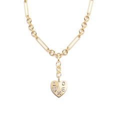 Description Handcrafted in 18-karat Yellow Gold, this Facets of Love Midsized Mixed Clip Chain Necklace symbolizes Love. The medallion has the word 'Love' in pave Old English Letters with a true love knot at the bottom of the pendant that represents the many facets of our relationships in the 7 types of love. This helps us appreciate how much love is in our life already. How we think about our relationships allow our love to grow... More than yesterday, and less than tomorrow.Endless in both app Symbolic Gold Jewelry With Heart Charm, Heart-shaped Gold Necklace For Promise, Gold Heart Necklace For Promise, Elegant Yellow Gold Charm Necklace With Logo, Heart Pendant Jewelry With Logo Charm For Gifts, Heart Pendant Jewelry With Logo Charm As Gift, Gold-tone Heart Charm Jewelry For Anniversary, Gold-tone Jewelry With Heart Charm For Anniversary, Symbolic Heart Charm Jewelry For Anniversary