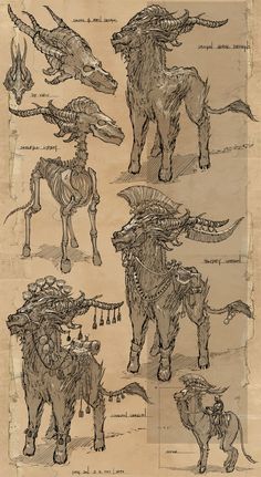 an old paper with some drawings of animals on it's sides and the words, demon