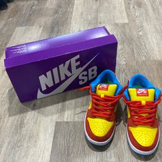 Bart Simpson Dunks, Worn Once, In Excellent Condition With Original Box, Mens Size 6/Womens Size 7.5 Nike Multicolor Skate Shoes For Sports, Multicolor Nike Skate Shoes For Sports, Yellow Custom Sporty Sneakers For Skateboarding, Sporty Yellow Custom Sneakers For Skateboarding, Sporty Custom Yellow Sneakers With Red Sole, Sporty Yellow Custom Sneakers With Red Sole, Yellow Sneakers With Red Sole For Sports, Custom Yellow Low-top Sneakers With Red Sole, Sporty Yellow Sneakers With Red Sole