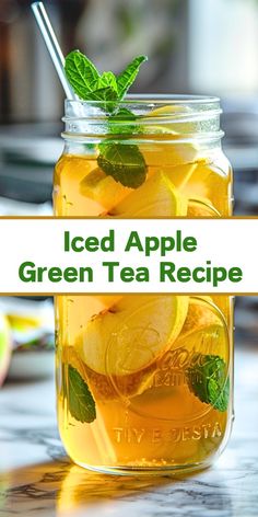 iced apple green tea recipe in a mason jar