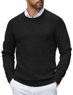 PRICES MAY VARY. 【Comfortable Fabric】Men's Crew Neck Sweater made of soft, lightweight and stretchy material, which warmth with out the weight, provides a comfort and warm wearing experience in chill days. 【Classic Looking】Mens Knit Sweater features with special crewneck design, basic dress sweater style, slim fit, long sleeve, solid colors, ribbed hem and cuffs. Stylish all while keeping you warm. 【Versatile】This Mens Pullover Sweater is a versatile and fashionable addition to your wardrobe. Yo Solid Crew Neck Stretch Sweater, Solid Stretch Crew Neck Sweater, Crew Neck Knit Sweater For Layering, Knit Crew Neck Sweatshirt, Stretch Knit Sweatshirt With Crew Neck, Stretch Knit Crew Neck Sweatshirt, Crew Neck Sweater With Stretch Knit Fabrication, Knit Stretch Sweatshirt With Crew Neck, Knit Crew Sweater