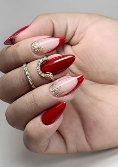 Almond Acrylic Nails Designs, Quick Nail Art, Red Nails Glitter, December Nails, Nail Salon Design, Basic Nails, Animal Nails, Almond Acrylic Nails, Glam Nails