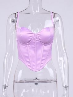 Satin Underwire Silky Spaghetti Strap Tops  Size LableUKUSAEURAUSBust(cm)Waist(cm)Length(cm)XS6234678-82cm64-68cm21cmS8436882-86cm68-72cm22cmM106381086-90cm72-76cm23cmL128401292-96cm78-82cm24cmNOTE:1. Please allow 1-2cm due to manual measurement,thank you for understanding.2. Please allow slight color a little difference due to different monitor settings and light environment. Trendy Corset With Built-in Bra And Spaghetti Straps, Fitted Purple Crop Top With Built-in Bra, Strapless Padded Corset, Strapless Fitted Camisole For Spring, Fitted Strapless Camisole For Spring, Trendy Fitted Corset With Spaghetti Straps, Fitted Camisole Tube Top With Adjustable Straps, Fitted Tube Top With Tank Straps, Fitted Tube Top With Adjustable Straps