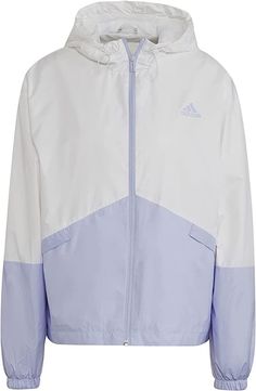 adidas Adidas Women's Essentials Windbreaker Size XS or Large White/Violet Style # H07844 A HOODED WINDBREAKER WITH SOME EXTRA ROOM. Big is better. This adidas oversize windbreaker helps keep things smooth during blustery weather. Clean adidas detailing and blocks of colour make styling with this windbreaker a breeze. This product is made with Primegreen, a series of high-performance recycled materials. Oversize fit Full zip with high collar 100% recycled polyester plain weave Side slip-in pocke Windbreaker Outfit, Outfits To Draw, White Violet, Mens Printed Shirts, Outfit Hoodie, Womens Windbreaker, Women Essentials, Extra Room, Blue Adidas