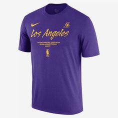 An essential piece of gear for any Los Angeles Lakers fan. Show your love for your squad in this soft, classic-fit Los Angeles Lakers tee. Nike Sports Fan T-shirt With Team Name, Nike Sports T-shirt With Team Logo, Nike Sports Fan T-shirt With Logo Print, Nike Team Spirit T-shirt With Logo Print, Tri-blend T-shirt With Team Logo For Sports Events, Nike Fan Apparel T-shirt With Letter Print, Nike T-shirt With Team Spirit Logo Print, Nike T-shirt With Letter Print For Fans, Sports Events Team Logo T-shirt