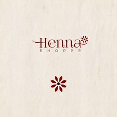 the logo for henna shoppe is shown in red and white letters on a beige background