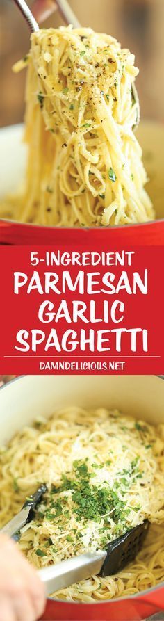 the cover of five ingredient parmesan garlic spaghetti