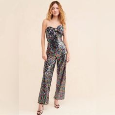 New With Tag Line Thru Inside Label To Prevent Store Return Color: Multi D152 Birthday Attire, Sequined Jumpsuit, Bow Jumpsuit, Senior Hoco, Disco Wedding, Multicolor Sequins, Eras Tour 2023, Chiffon Jumpsuit, Satin Jumpsuit