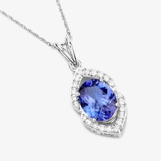 14K White Gold Tanzanite Pendant, Genuine Tanzanite and Diamond Gold Pendant Necklace, Statement Pendant, Fine Tanzanite Gold Pendant Bright, beautiful colors make this halo pendant into a one-of-a-kind statement piece you'll love. Our 2.44 ct. t.w. oval genuine tanzanite pendant necklace is set in polished fine finish 14k white gold for a divine look at a smart price. 14k gold tanzanite and diamond pendants are a gorgeous and elegant way to adorn your neck and enhance your outfit. These pendant Dazzling Tanzanite Jewelry, Fine Jewelry Tanzanite Necklaces For Wedding, Fine Tanzanite Oval Pendant Jewelry, Tanzanite Gemstone Pendant Necklace, Tanzanite Gemstone Necklace For Wedding, Tanzanite Gemstone Pendant Necklaces, Wedding Tanzanite Pendant Necklace, Fine Jewelry Necklaces With Accent Stones, Tanzanite Gemstone Necklace With Oval Pendant