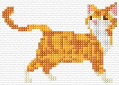 a cross stitch pattern with an orange cat on it's back and white chest