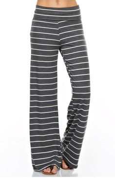 It's the weekend!  Grey striped, wide legged casual pant with a roll down waist.  So soft & comfortable, you'll reach for these again and again.  31" inseam. Striped Lounge Pants, Striped Pant, Sweet Caroline, Lounge Outfit, Striped Wide Leg Pants, Comfy Pants, Fall Essentials, Wide Pants, White Casual