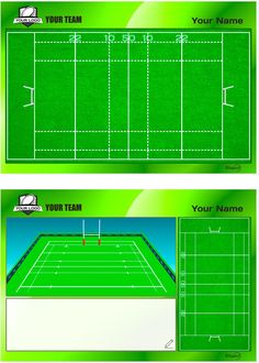 two green tennis courts with white lines on each side and the words your team above them