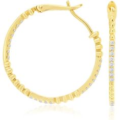 Royal 14K Yellow Gold Medium Hoop Earrings with Round Diamonds and Milgrain Detail - 0.37 Carat Total Diamond Weight Medium Hoop Earrings, Royal Jewelry, Diamond Hoop Earrings, Round Cut Diamond, Round Cut, Round Diamonds, Elegant Design, Hoop Earrings, Yellow Gold