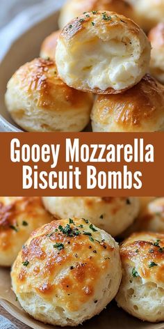 Meet your new favorite party appetizer: Gooey Mozzarella Biscuit Bombs! 🧄🧀 These cheesy, garlicky bombs are stuffed with mozzarella and baked to golden perfection. Perfect for game day, holiday gatherings, or anytime you’re craving something cheesy! Easy, quick, and always a crowd-pleaser. Save this pin for your next appetizer idea! 📌 #MozzarellaBombs #EasyAppetizers #CheesyGoodness #PartySnacks #GameDayFood #FingerFood #QuickAndEasy #SnackTime Grand Biscuit Recipes, Ms Recipes, Cheesy Biscuit, Bombe Recipe, Buttery Biscuits, Quick Appetizers, Bread Appetizers, Buttermilk Biscuits, Salad Side Dishes