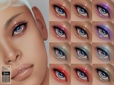 an image of many different colored eyes and eyelashes for the female character in the video game