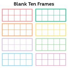 blank ten frames with four different colors