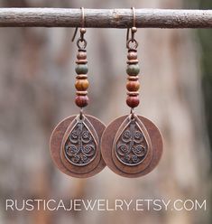 Colorful boho copper earrings Rustic Dangle Earrings, Bohemian Copper Jewelry, Bohemian Rust Earrings With Ear Wire, Rust Teardrop Handmade Jewelry, Rustic Metal Earrings, Bohemian Jewelry With Copper Wire And Matching Earrings, Rust Bohemian Earrings For Pierced Ears, Bohemian Copper Pierced Jewelry, Bohemian Rust-colored Jewelry For Gifts