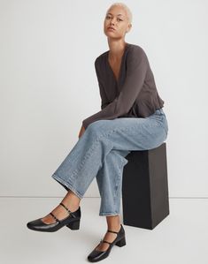 The Nettie Heeled Mary Jane  in Leather Mary Janes Outfit, Shoe Outfits, October Country, Mary Jane Heels, Leather Mary Janes, Madewell Denim, College Outfits, Casual Shoes Women, Womens Heels