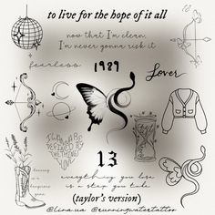 the back side of a poster with different symbols and words in black ink on white paper