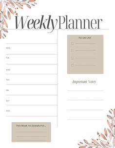 a printable weekly planner with leaves on it