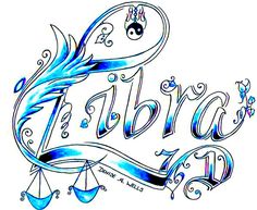 the word libra written in blue ink on a white paper with an ornate design