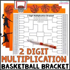 a basketball bracket with the words 2 digit multiplication on it and an orange background