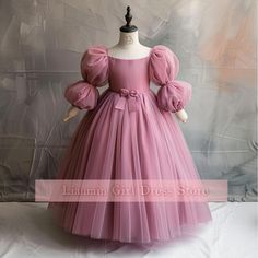 Pink Tulle Puffy Sleeve Full Length Flower Girl Dresses Brithday Party Princess First Communion Pageant Child Skirt W8-27.6 on Storenvy Long Sleeve Tulle Princess Dress For Birthday, Pink Princess Dress With Puff Sleeves, Pink Long Sleeve Princess Dress For Dress-up, Pink Puff Sleeve Princess Dress For Dress-up, Pink Princess Dress Kids, Pink Princess Dress For Toddler, Occassion Dress, Dress Designs For Girls, Frocks For Kids