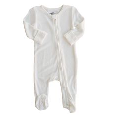 The perfect outfit for cuddling on the couch, our zipper footies are made with the same amazingly buttery soft fabric, perfect for all the seasons! One-Piece Footie Details: 95% Bamboo Viscose | 5% Spandex Footed One-Piece with Zipper and Grips Double-zipper style for easy diaper changes True-to-size (4 sizes available) Includes: 1 Zipper Footie (Accessories sold separately) Care Instructions: Machine Wash Cold - Gentle Cycle Phosphate Free Detergent Recommended for Color Care Line Dry / Air Flu Super Soft White Onesie For Playtime, Soft Fitted Onesie For Playtime, Soft White Onesie For Playtime, White Cotton Footie For Playtime, Fitted Cotton Footie For Playtime, Soft Fitted Onesie For Bedtime, White Stretch Onesie For Loungewear, Fitted Solid Color Onesie For Sleep, Soft Fitted Onesie For Loungewear