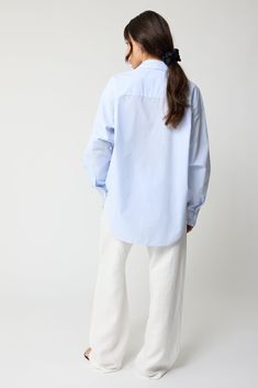 Slightly more oversized than our other cotton button up shirts. It's a lightweight airy cotton oversized shirt. A relaxed fit with pointed collar details and cool curved hemline. Collar Details, Contemporary Wardrobe, Seoul Korea, Oversized Shirt, Blue Stripes, Wardrobe Staples, Cotton Shirt, Jumpsuit Dress, Jewelry Sales