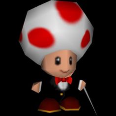 a cartoon character wearing a red and white hat with polka dots on it's head