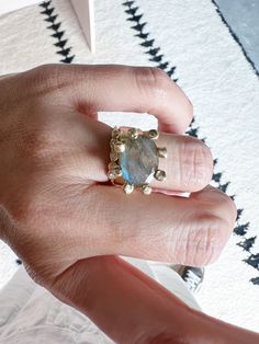 JP XL PRONG RING | Jane Pope Jewelry Unique Oval Moonstone Ring In Yellow Gold, Unique Yellow Gold Oval Moonstone Ring, Unique Oval Yellow Gold Moonstone Ring, Unique Oval Moonstone Ring With Bezel Setting, Fusion Style Oval Moonstone Ring, Arrow Jewelry, Prong Ring, Bling Rings, Green Onyx