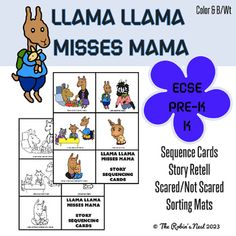 an image of llama lamaa misses mama game with pictures and words on it